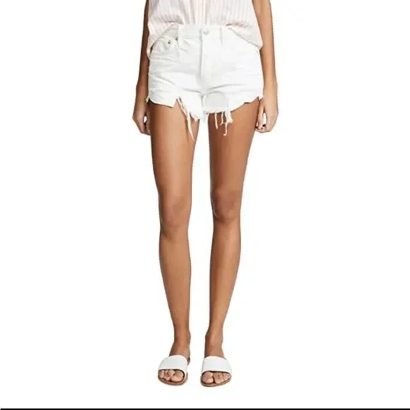 NWT Free People Loving Good Vibrations Denim Fray Shorts spring white sz… - Picture 1 of 10